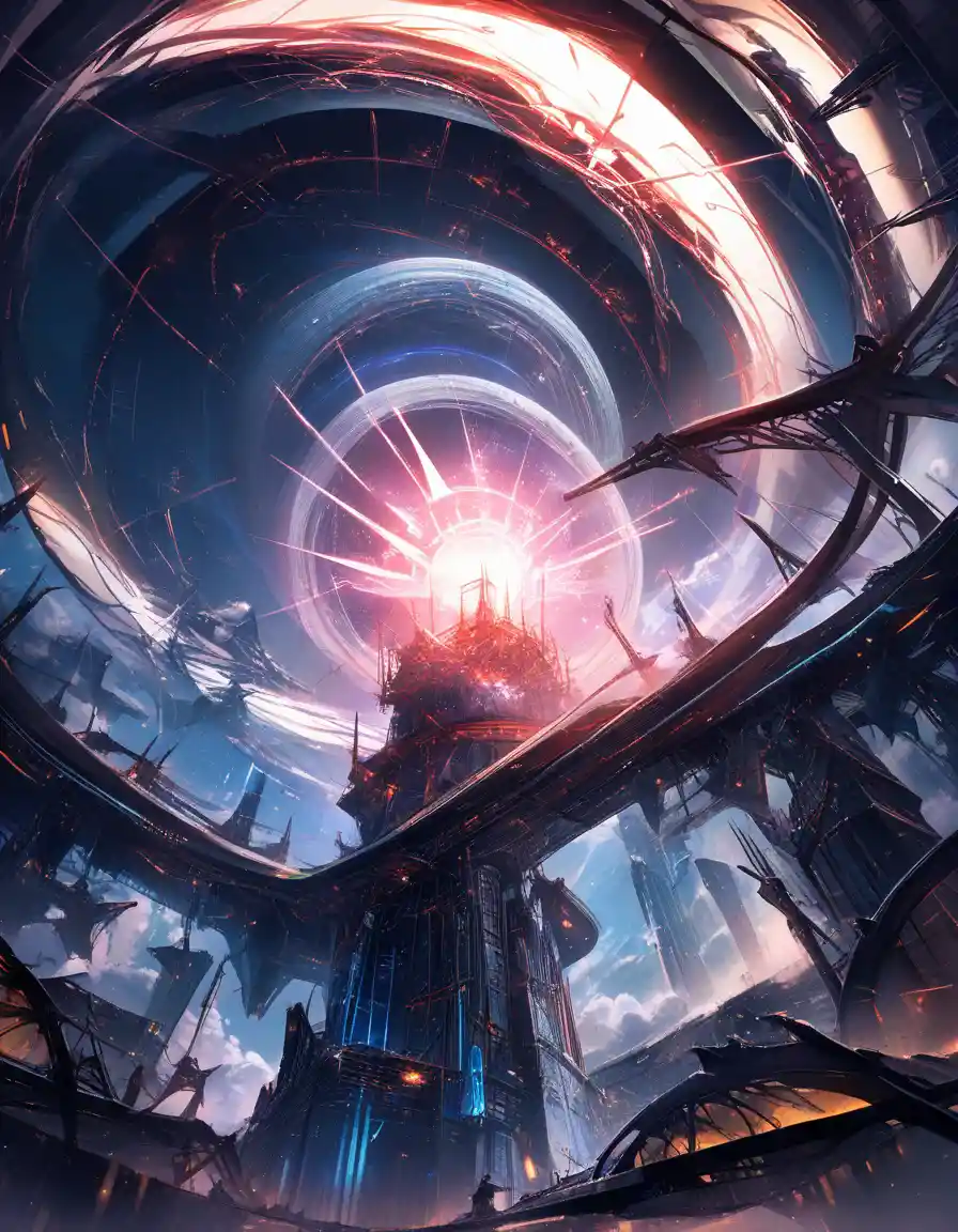 Bio mechanical cathedral drifting in a stormy gas giant sky