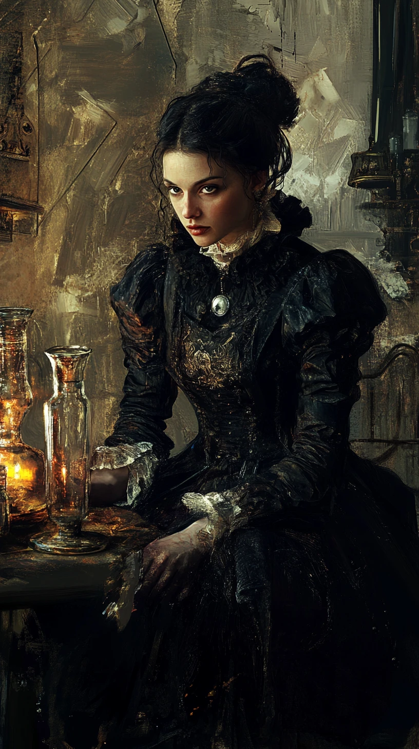Fantasy queen on a dramatic stage in digital oil painting
