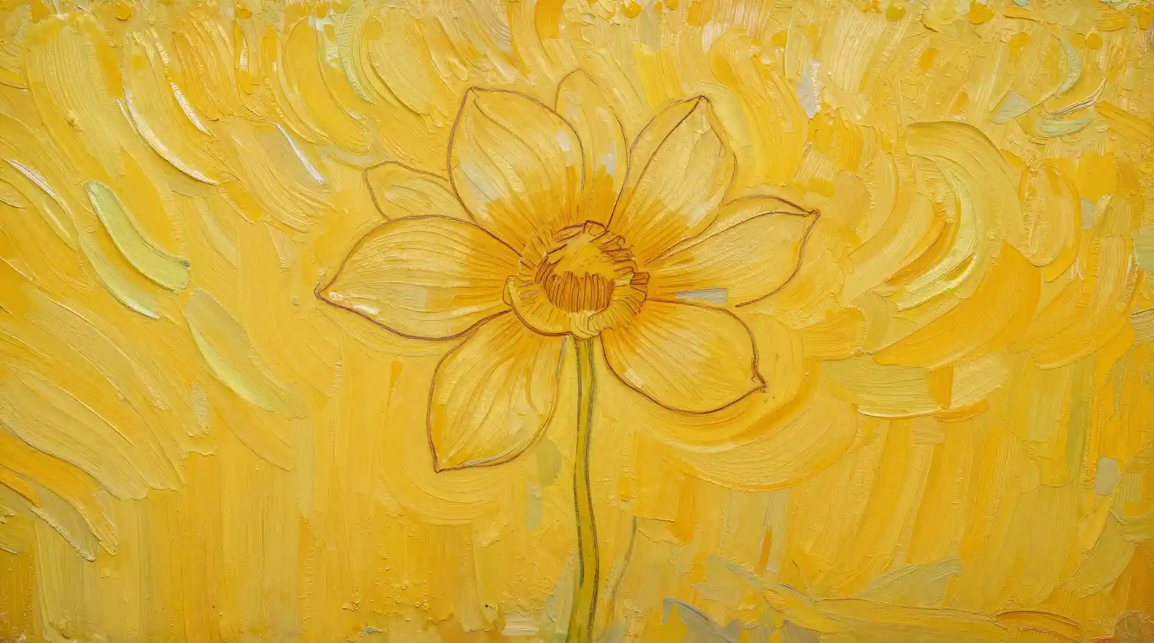 Minimal flower line drawing with soft ochre wash background