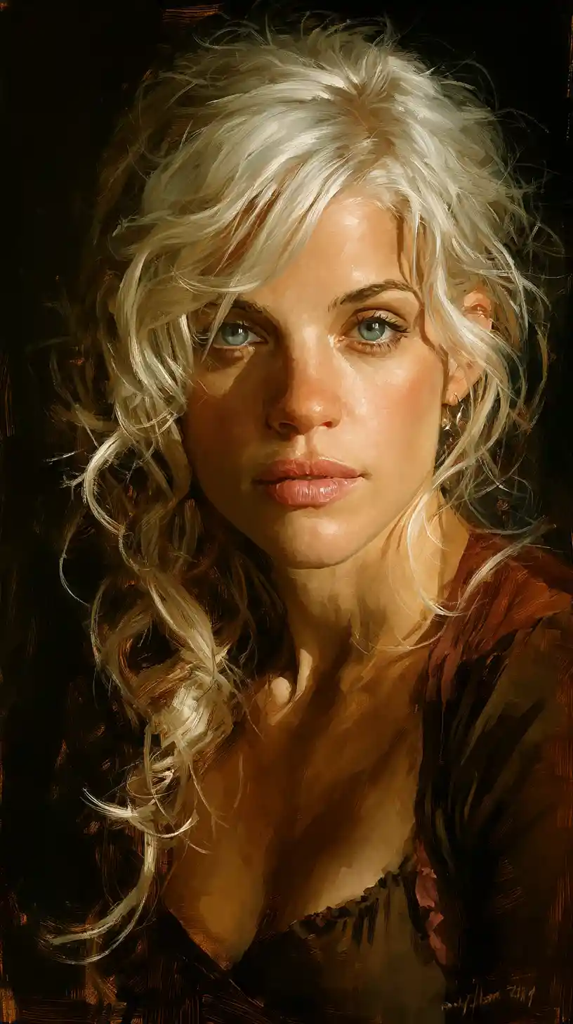 Digital portrait of a nordic woman with pale blue eyes