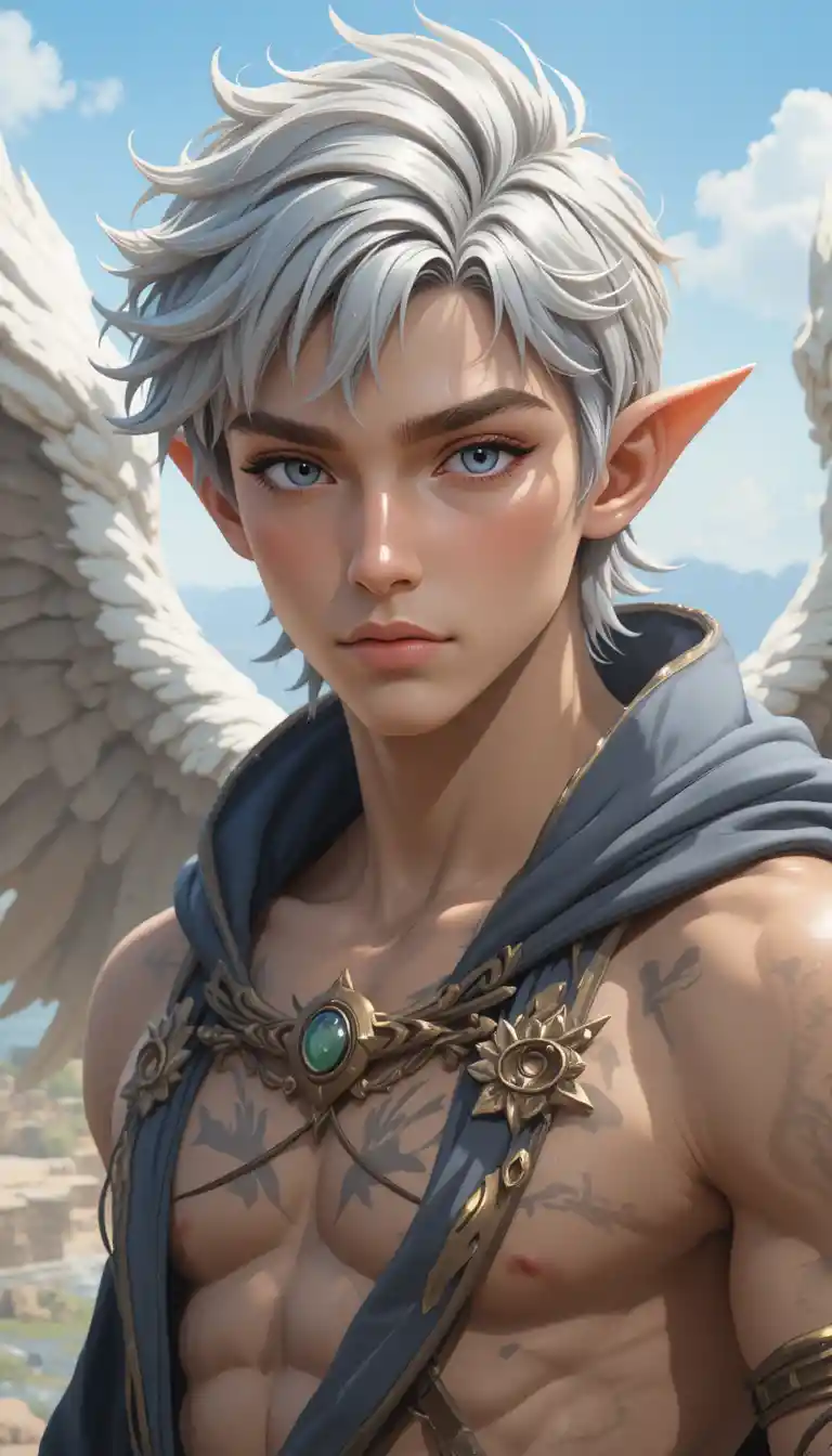 Young male angel feca character in a Wakfu inspired world