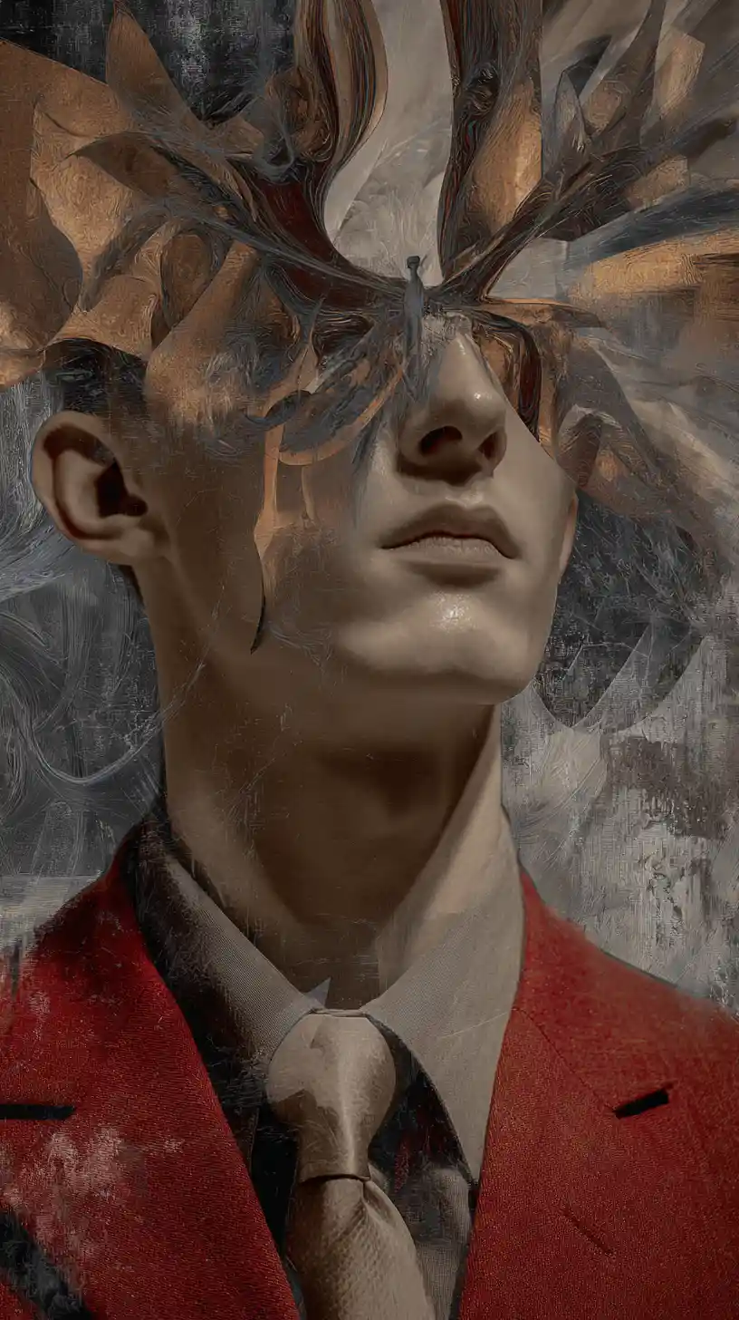 Surreal figure shifting into new abstract dimensions