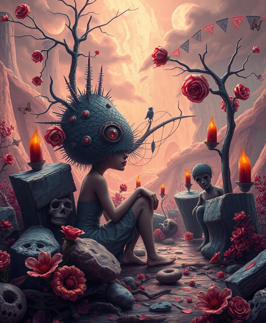 Surreal popsurrealism fantasy world with sensual comic imagery