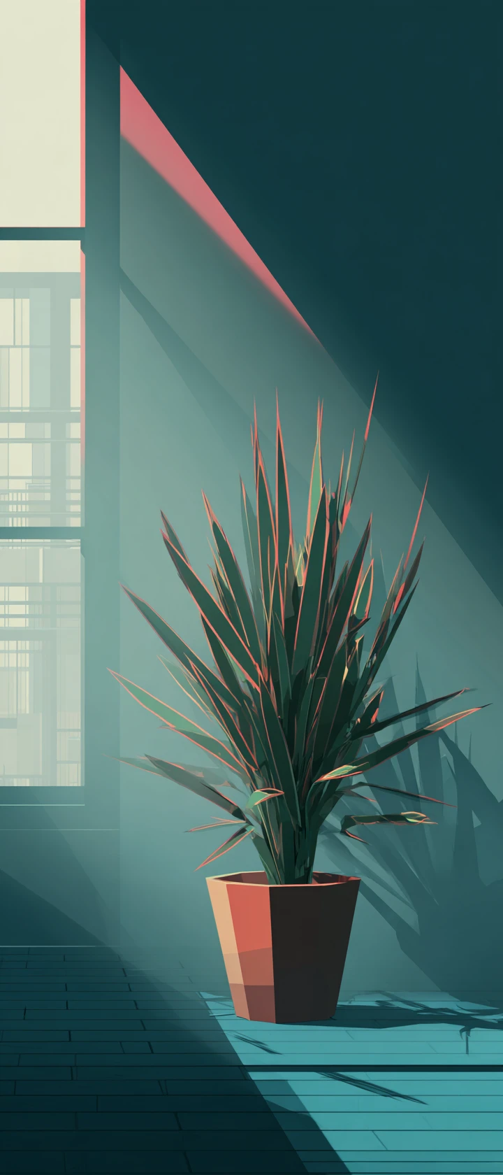 Illustrazione di sansevieria in interno nebbioso illuminato al neon
