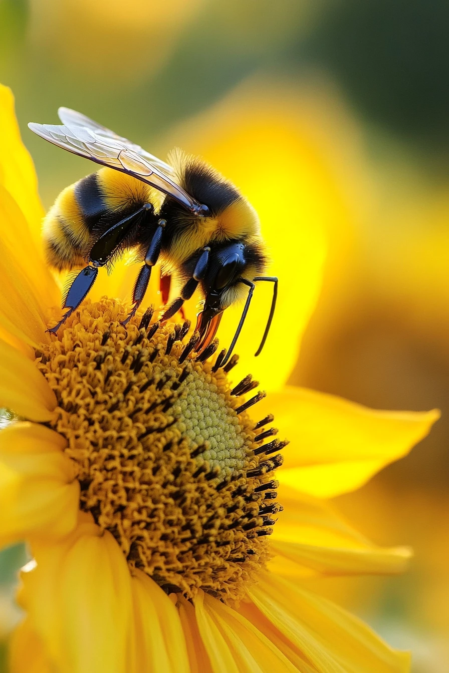 Cute fluffy bee flying happily with a honey pot