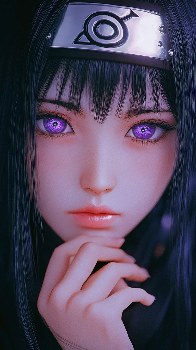 Thoughtful anime girl portrait with violet eyes
