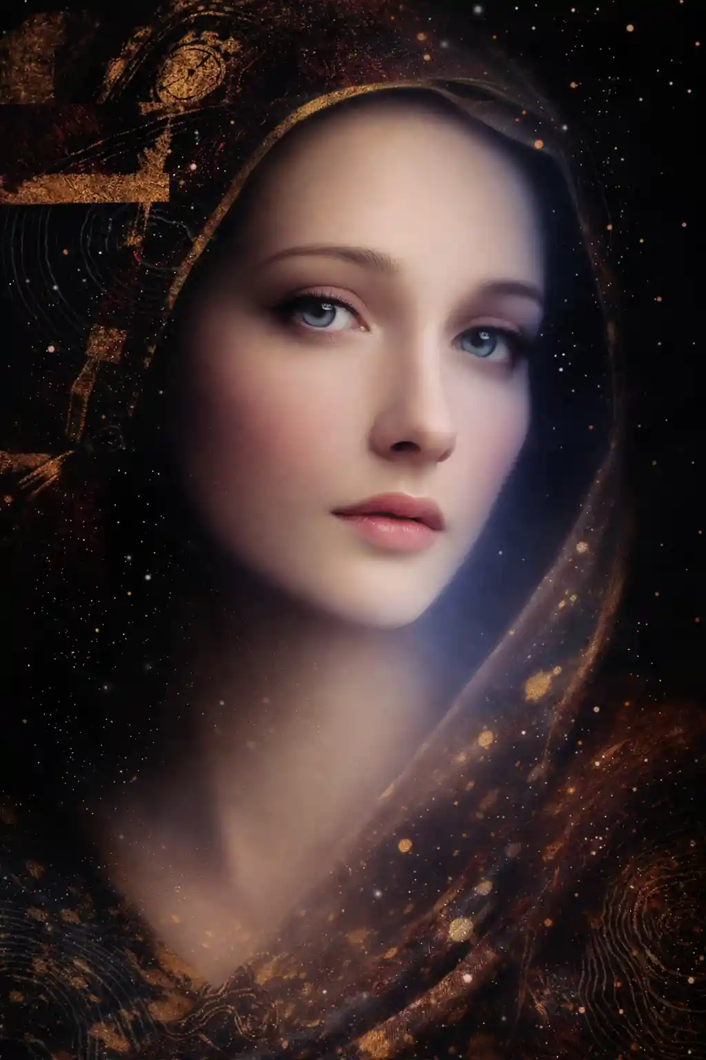 Surreal portrait of a woman blending into airbrushed art