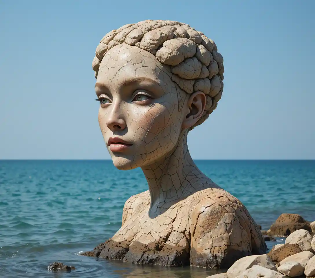 Rock face shaped like a delicate female profile by the sea