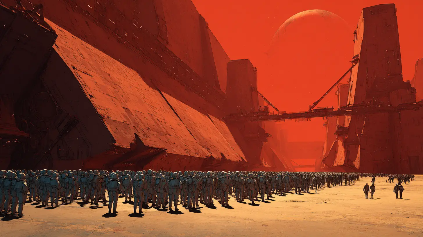 Vast futuristic arena filled with armies of armored soldiers