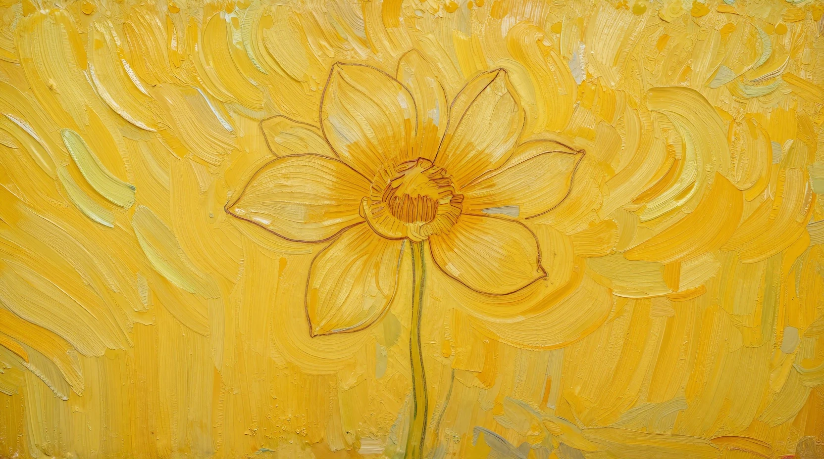 Minimal flower line drawing with soft ochre wash background