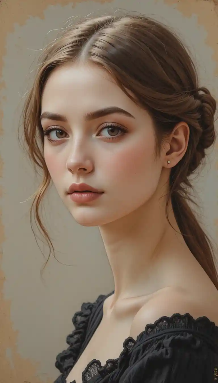 Charcoal pastel portrait of a thoughtful young woman