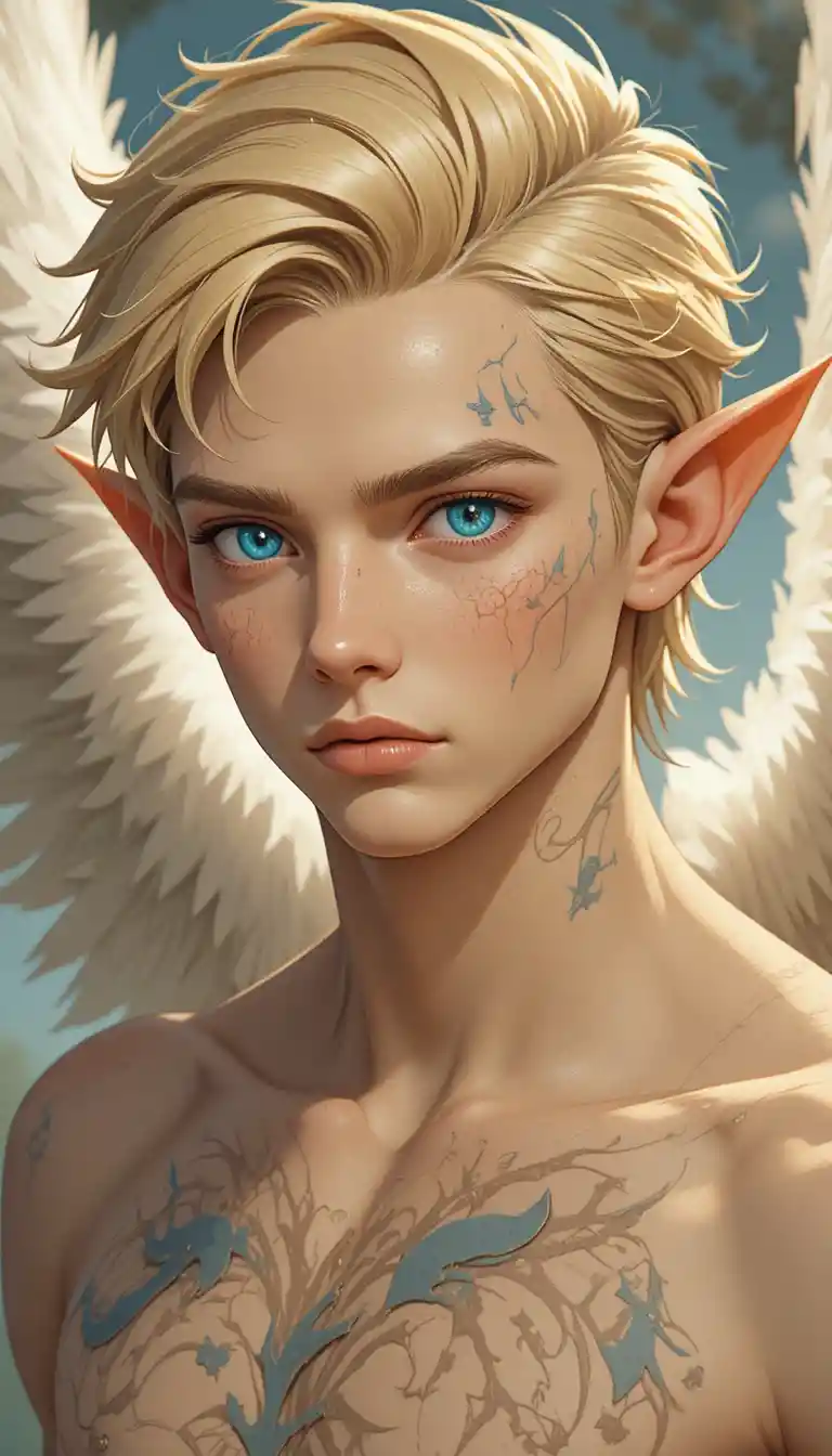Young angelic warrior man in a Wakfu fantasy world