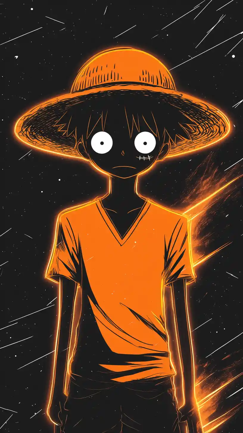 宇宙黑色背景上的霓虹動漫草帽劍士