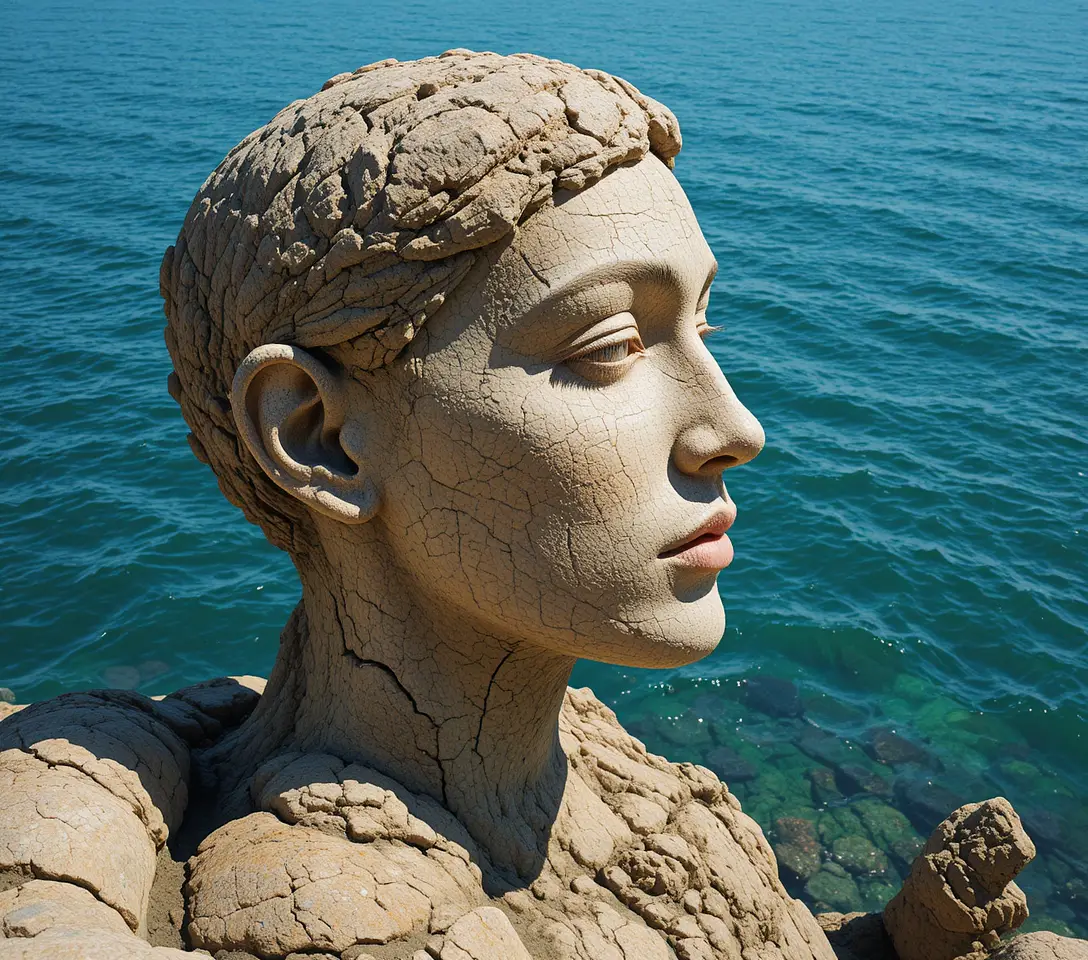 Rock profile shaped like a human face by the sea