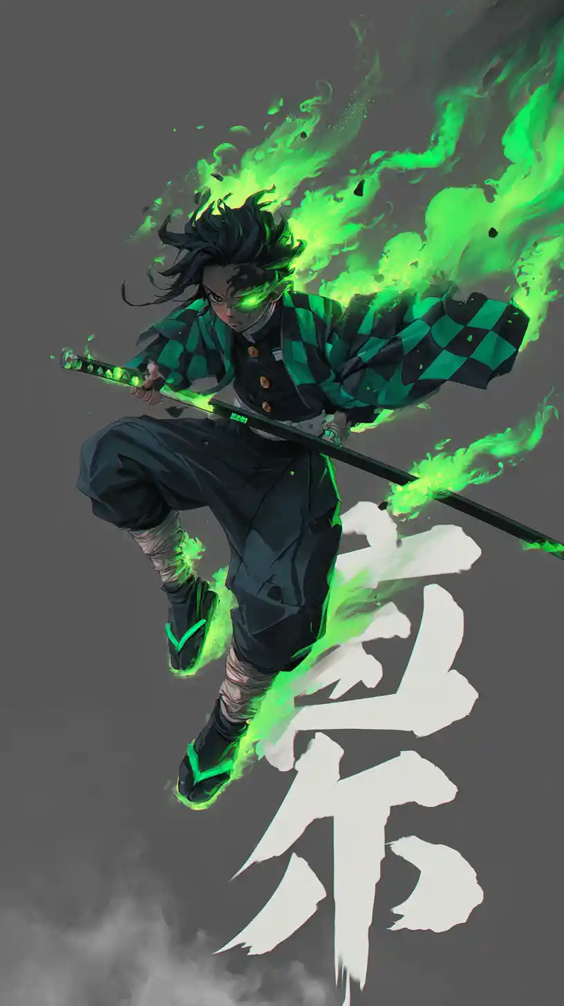 Neon masked warrior leaping forward in dark anime scene