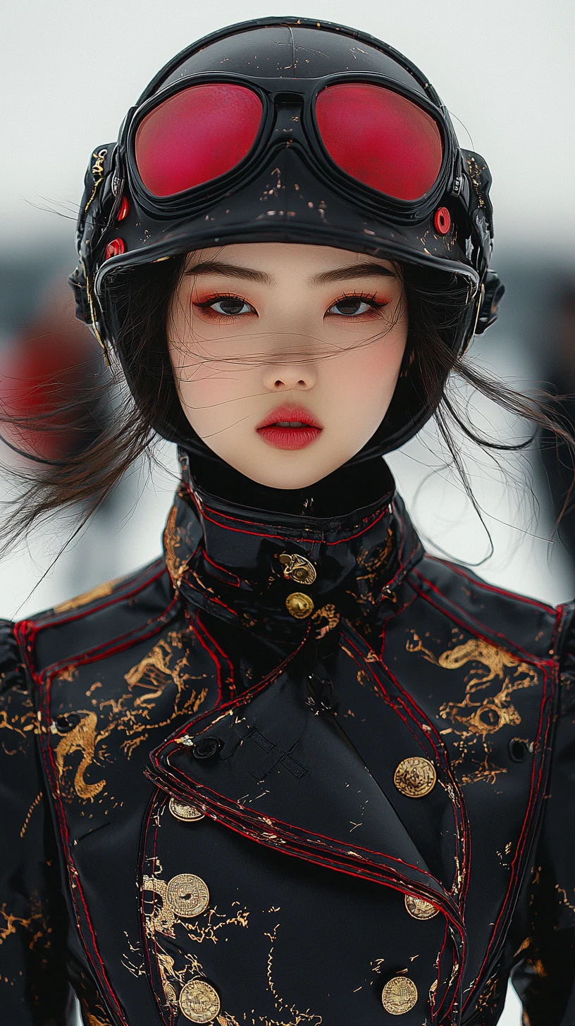 Woman astronaut in black and red suit on alien world