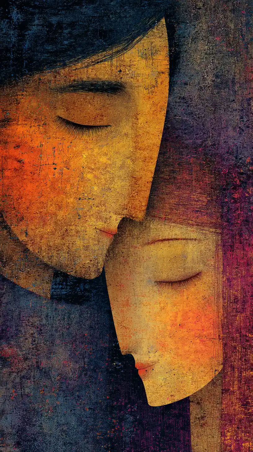 Surreal painted couple sharing joyful and romantic dreams