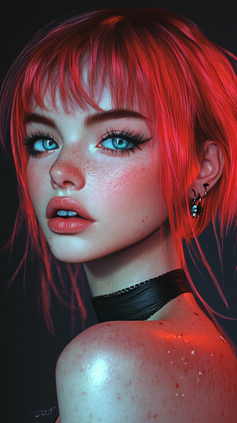Neon haired anime woman in dramatic cyber noir portrait