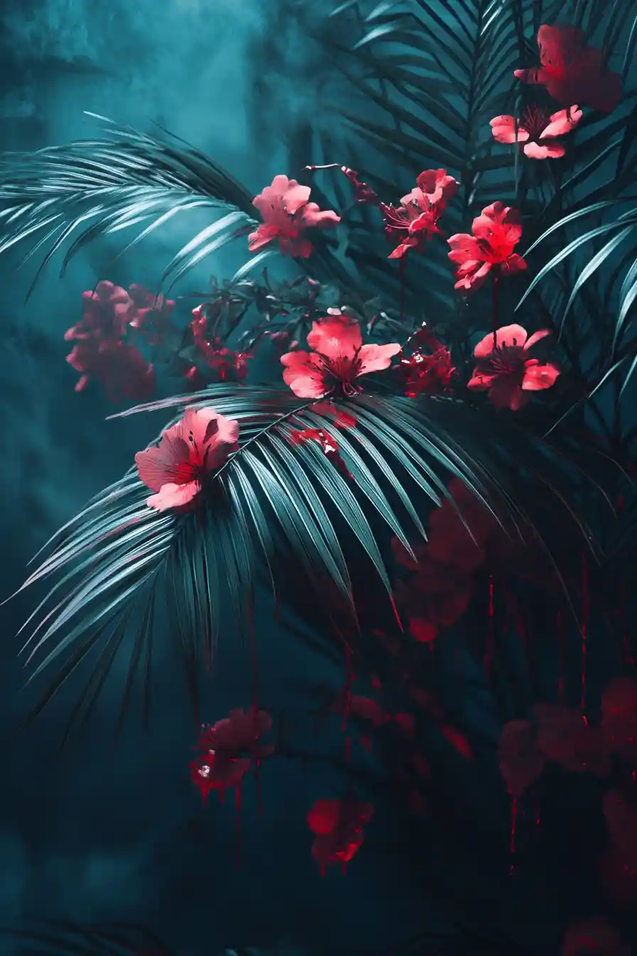Close up hand offering quiet danger against flowers backdrop