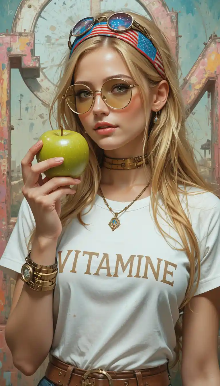 Smiling blonde girl with apple and us flag headband