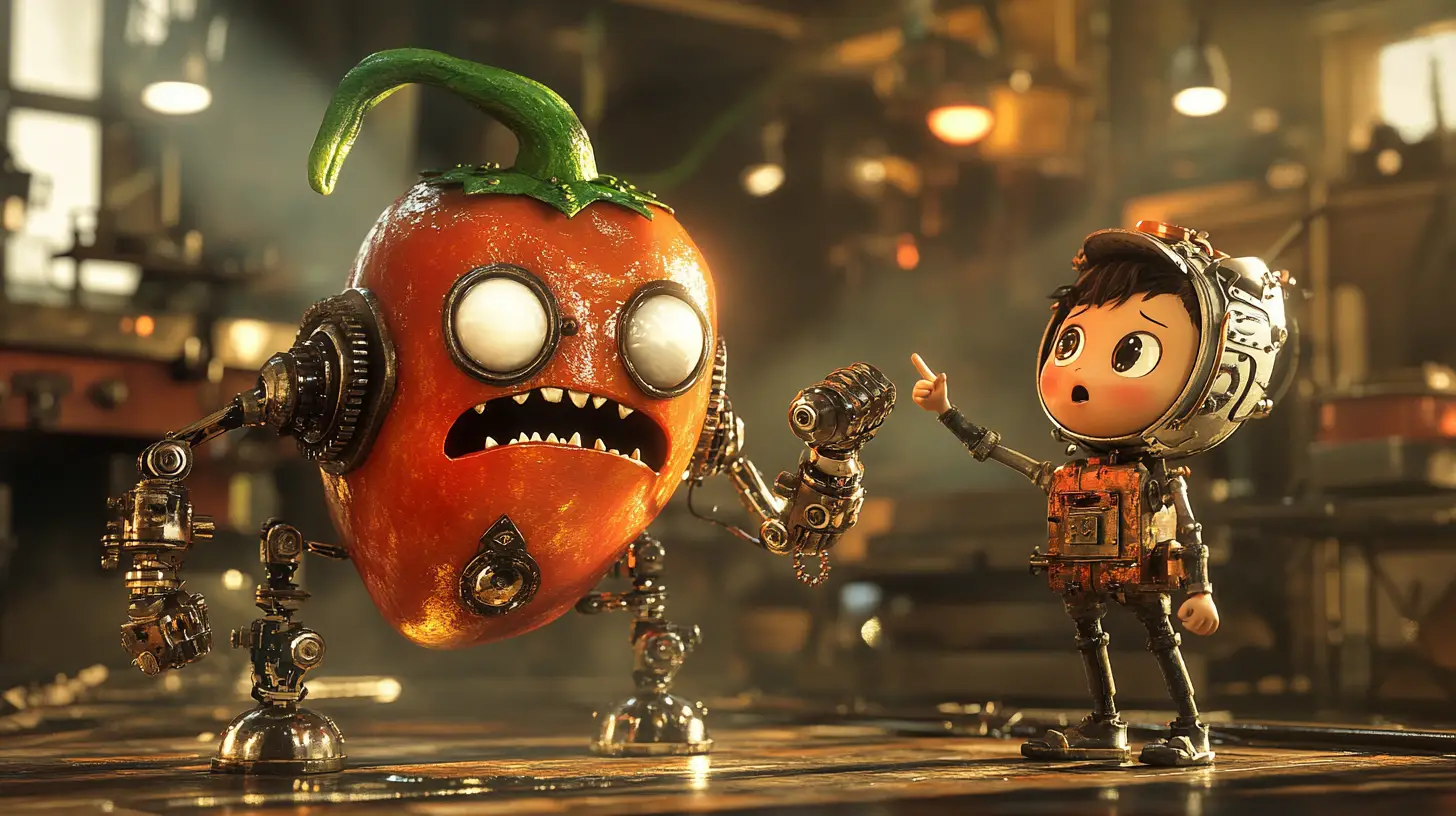 Steampunk chili villain faces off with brave metal boy