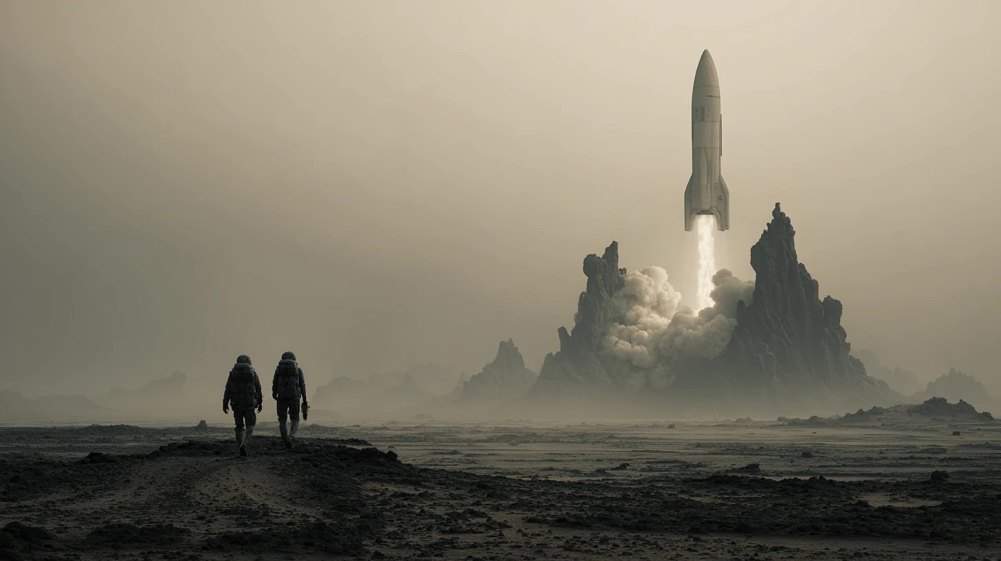 脱出ロケットと滅びゆく地球の女性と父