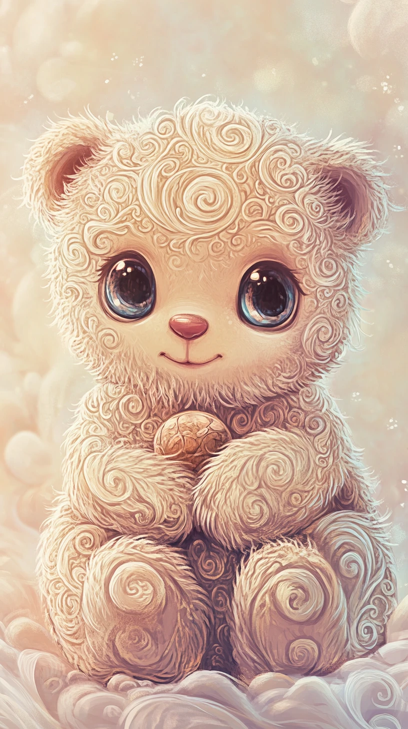 Cute chubby baby animal with glossy eyes in pastel illustration