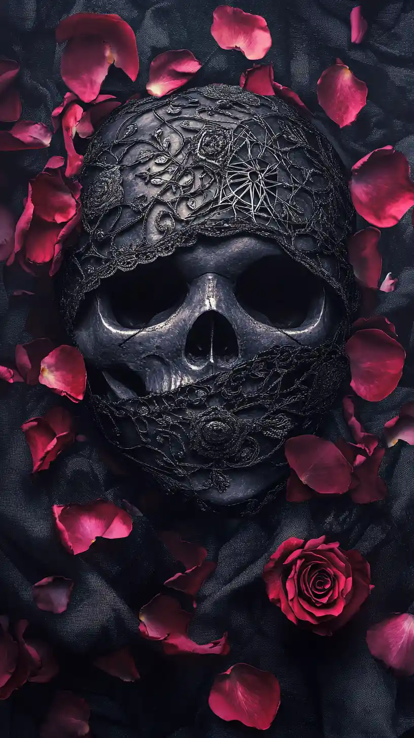 Blindfolded skull with roses and sacred glowing geometry
