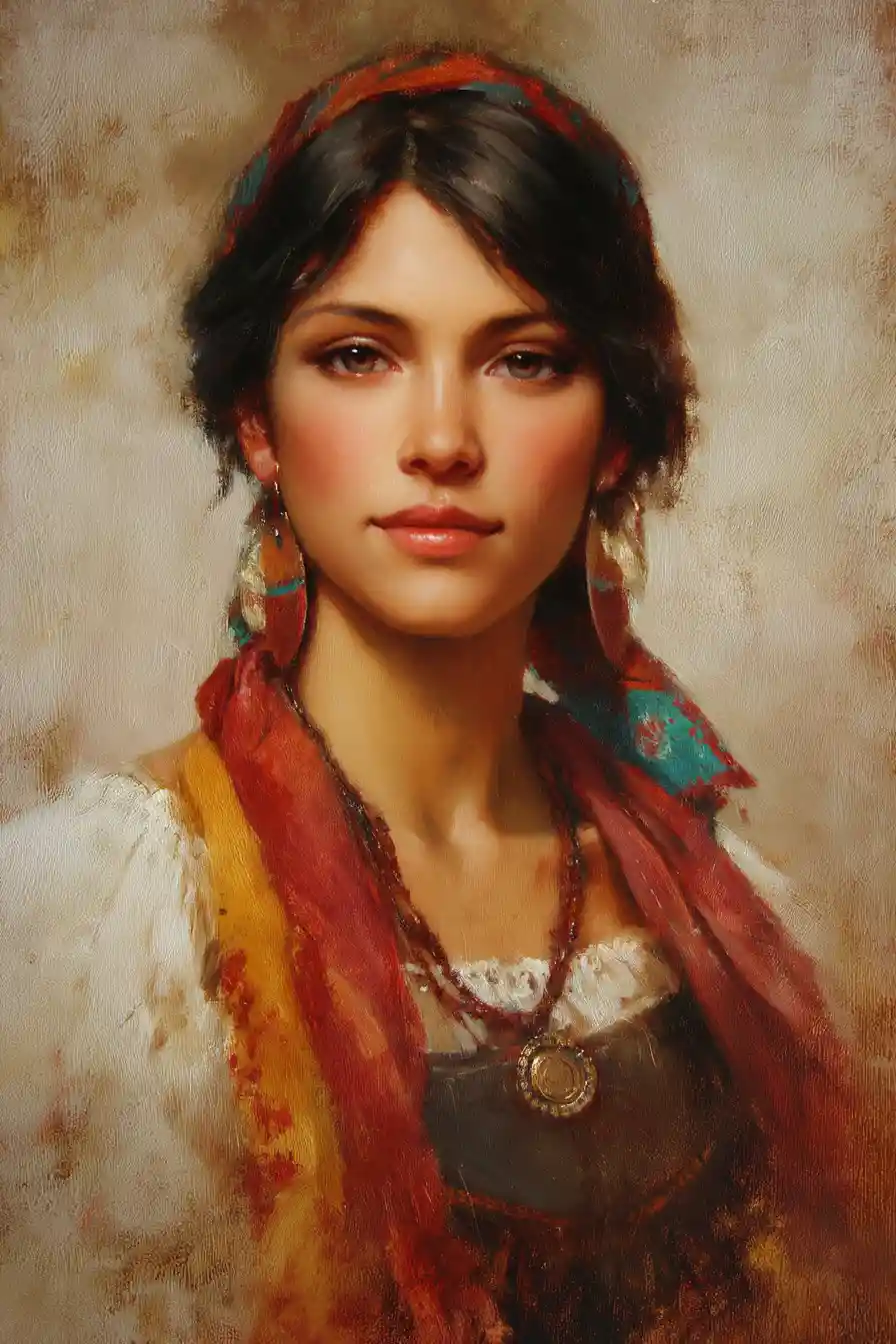 Gentle fine art portrait of a traditional Spanish woman