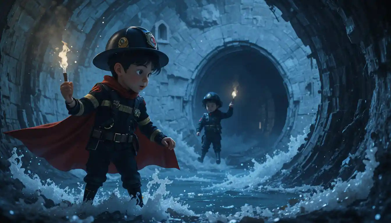 Child facing the darkness in a mysterious fantasy well