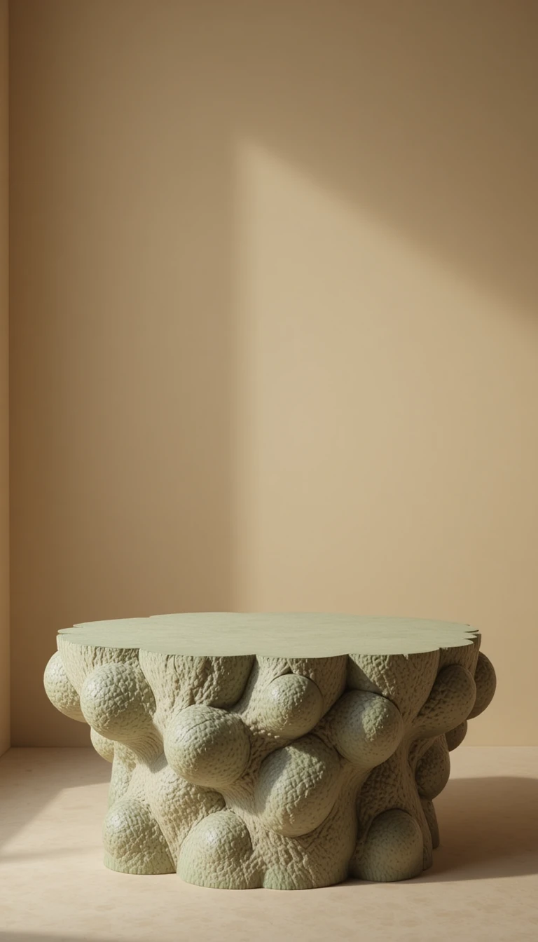 Organic cactus fiber podium on warm minimalist background
