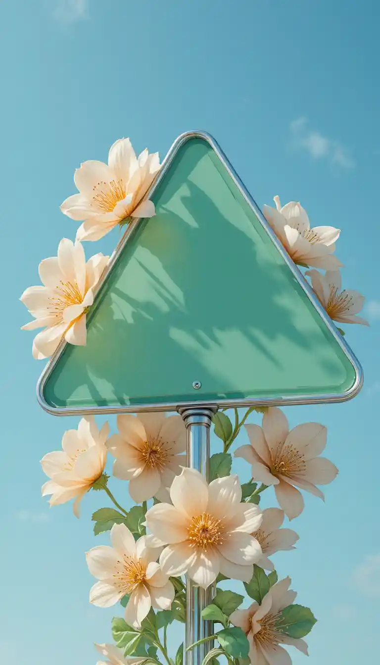 Glass flowers entwined around a green road sign