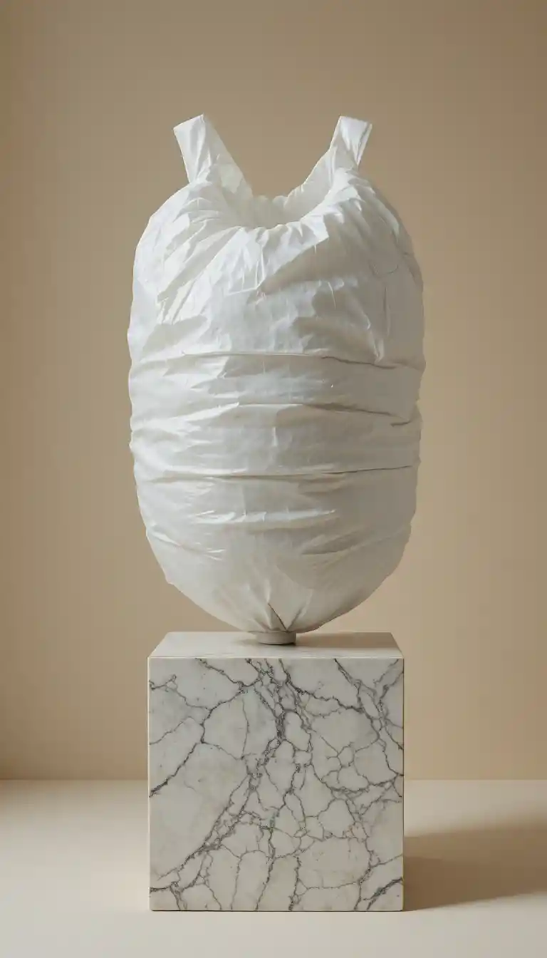 Hybrid silicone airbag and marble block on beige background