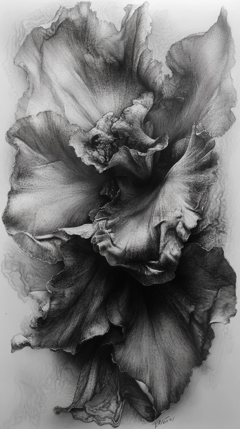 Abstract ivy like petals in mixed media painting
