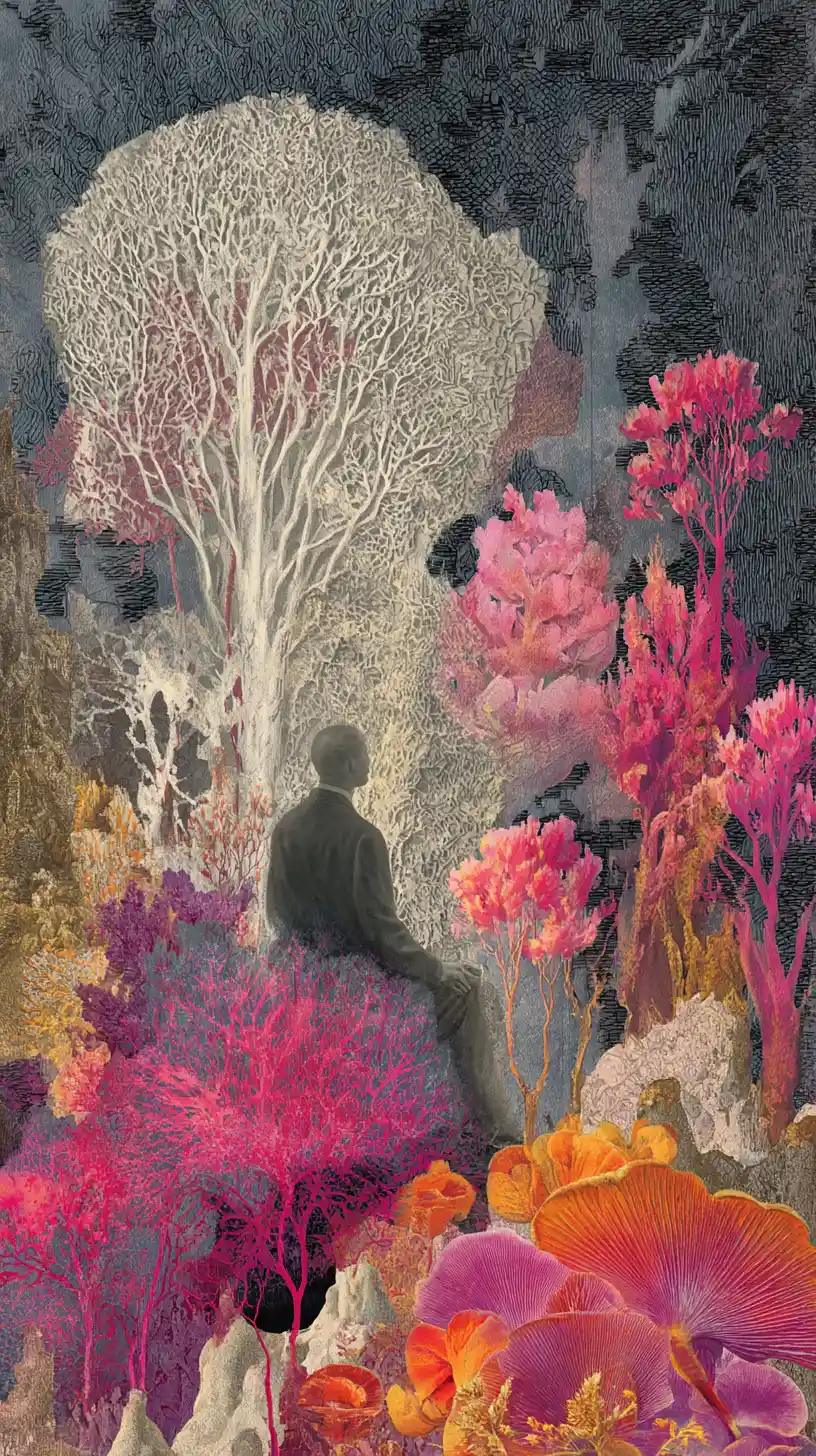 Surreal abstract collage in bright daylight with rich textures
