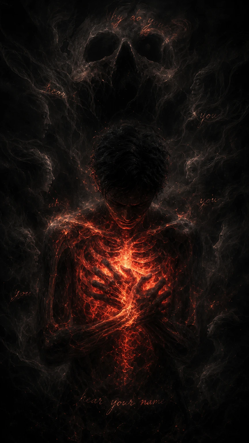 Tormented bones bound together in burning inner craving