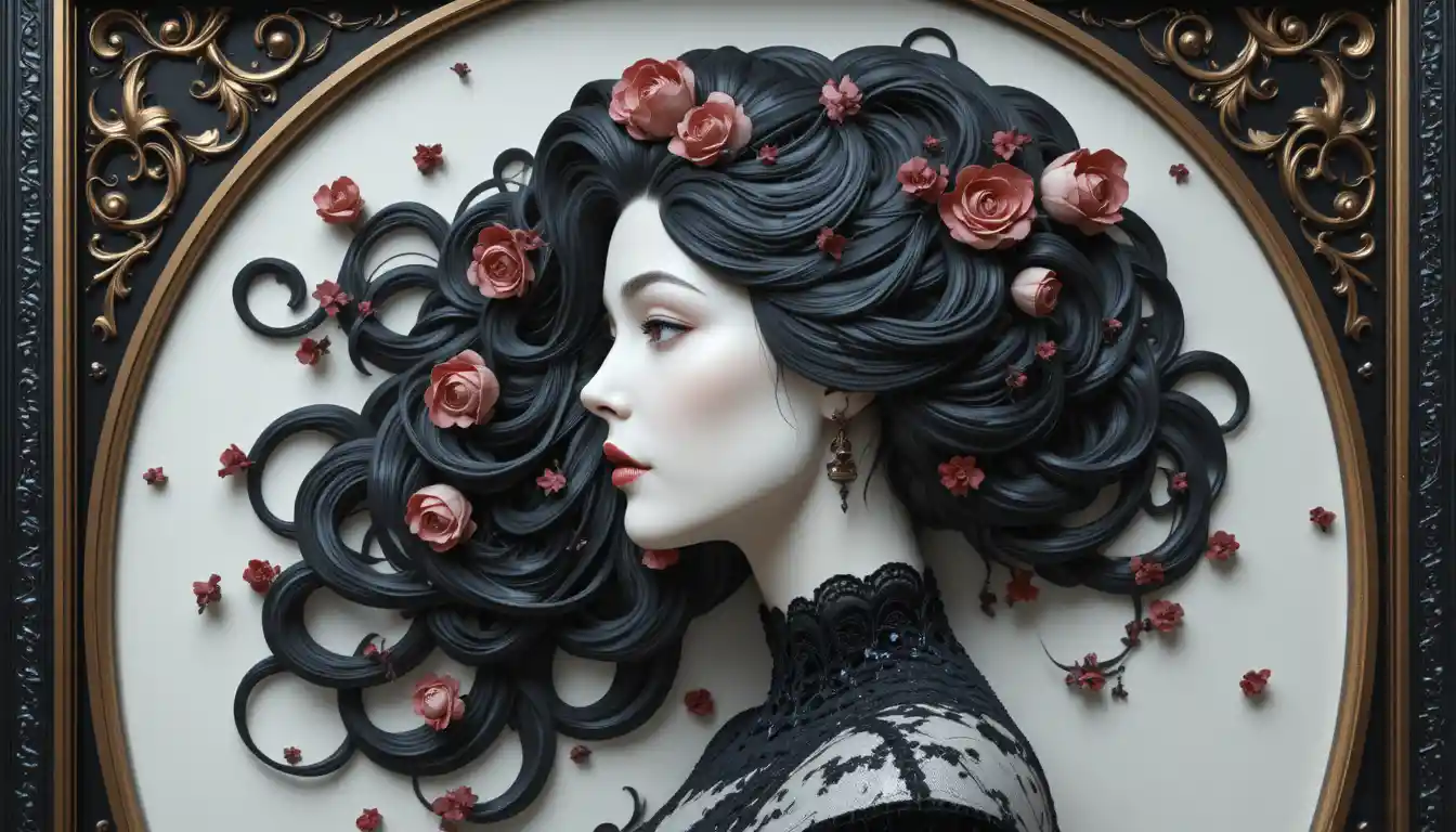 Gothic art nouveau woman in sculpted profile relief