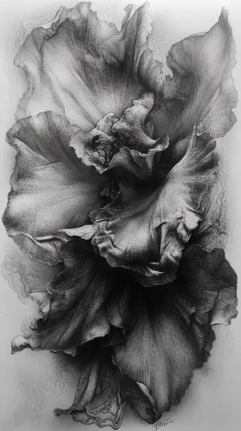 Abstract ivy like petals in mixed media painting