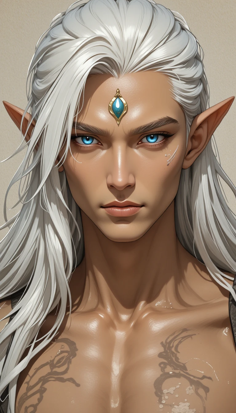 Blue eyed fantasy man with long white hair