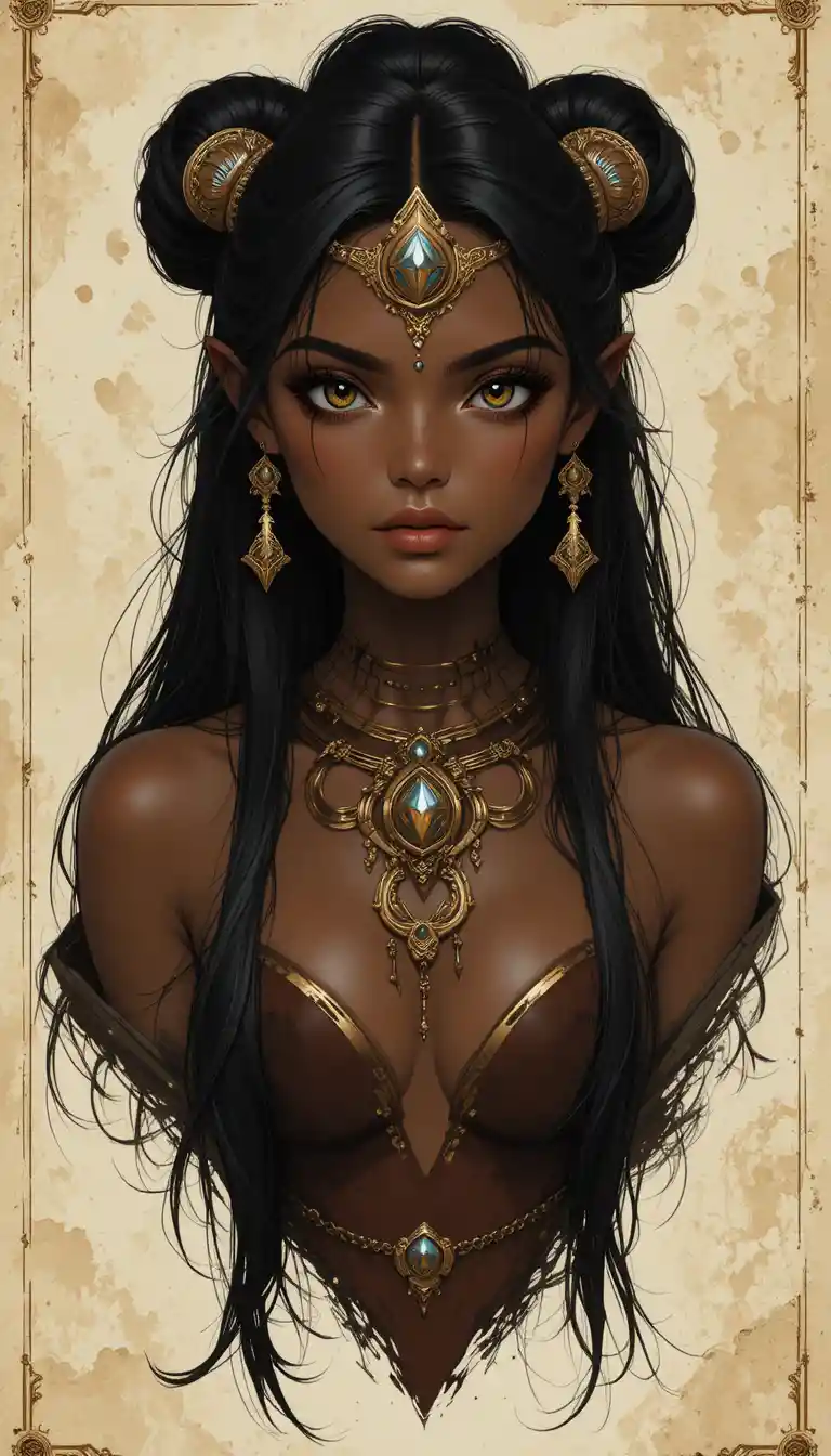 Brown skinned pandawa woman from the world of Wakfu