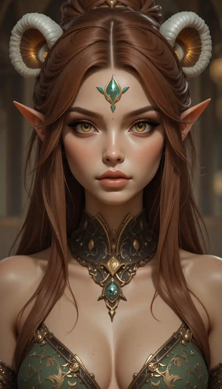 Fantasy panda woman with bright red hair and panda ears