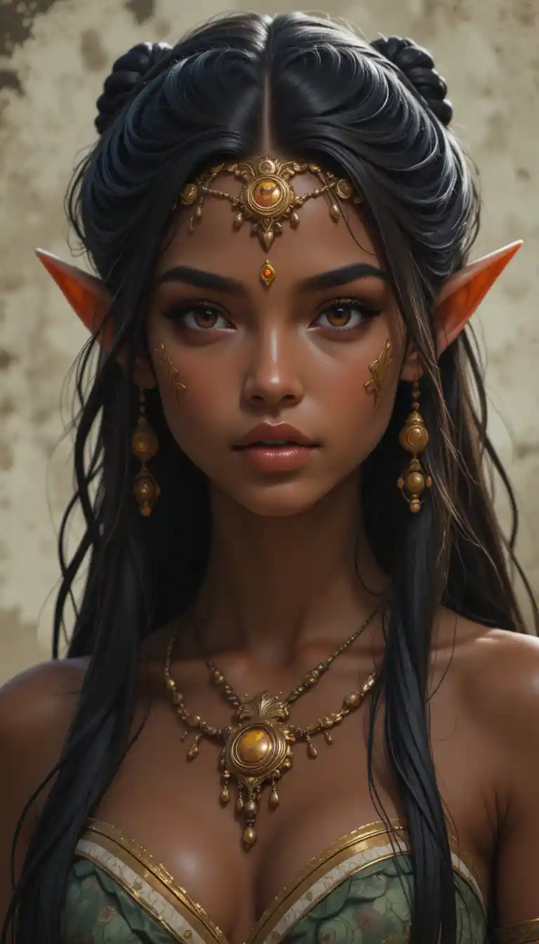 Mature brown skinned fantasy woman with long braided hair