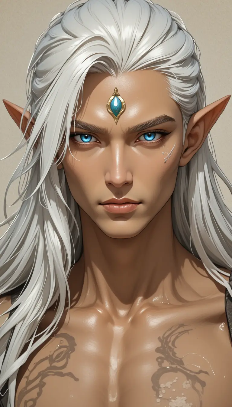 Blue eyed fantasy man with long white hair