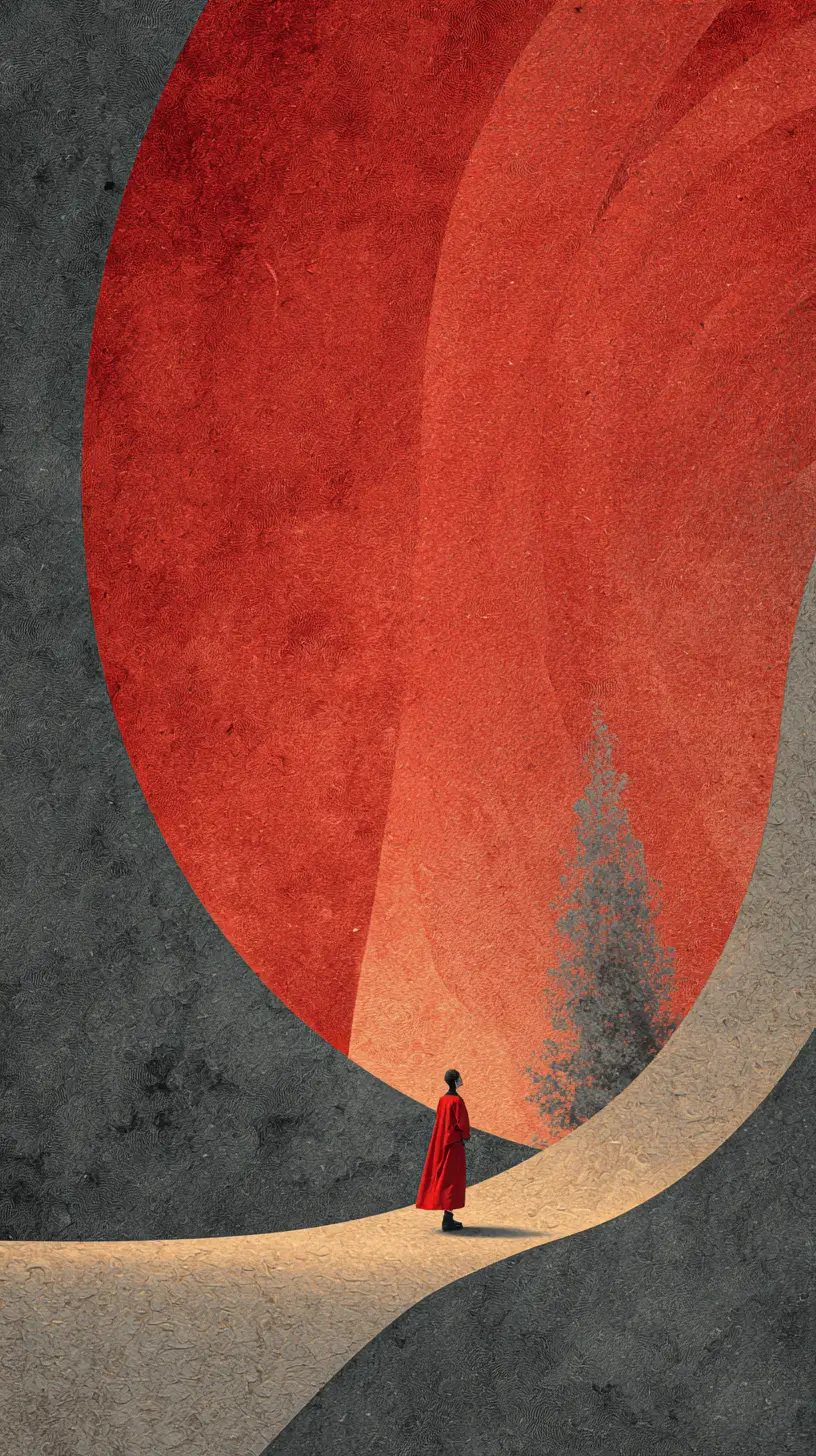 Surreal vintage collage with abstract shapes and rich texture