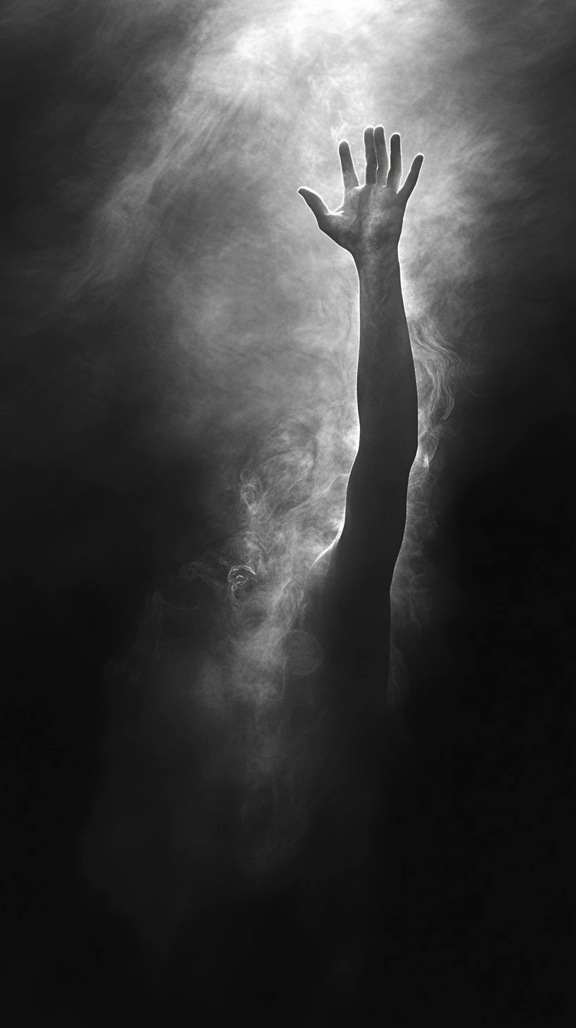 Figure Reaching Toward Light While Sinking Into Darkness