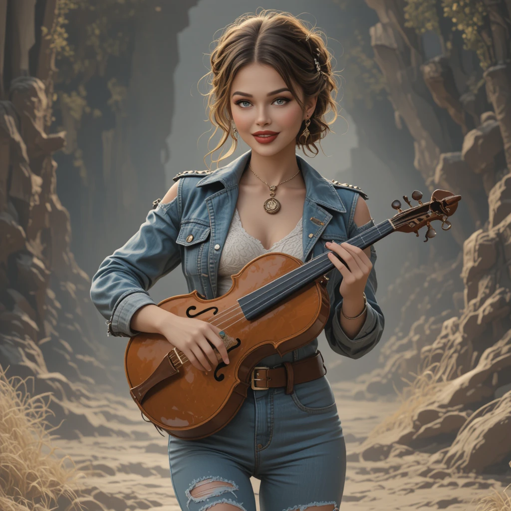 Blonde woman with violin in vintage steampunk style