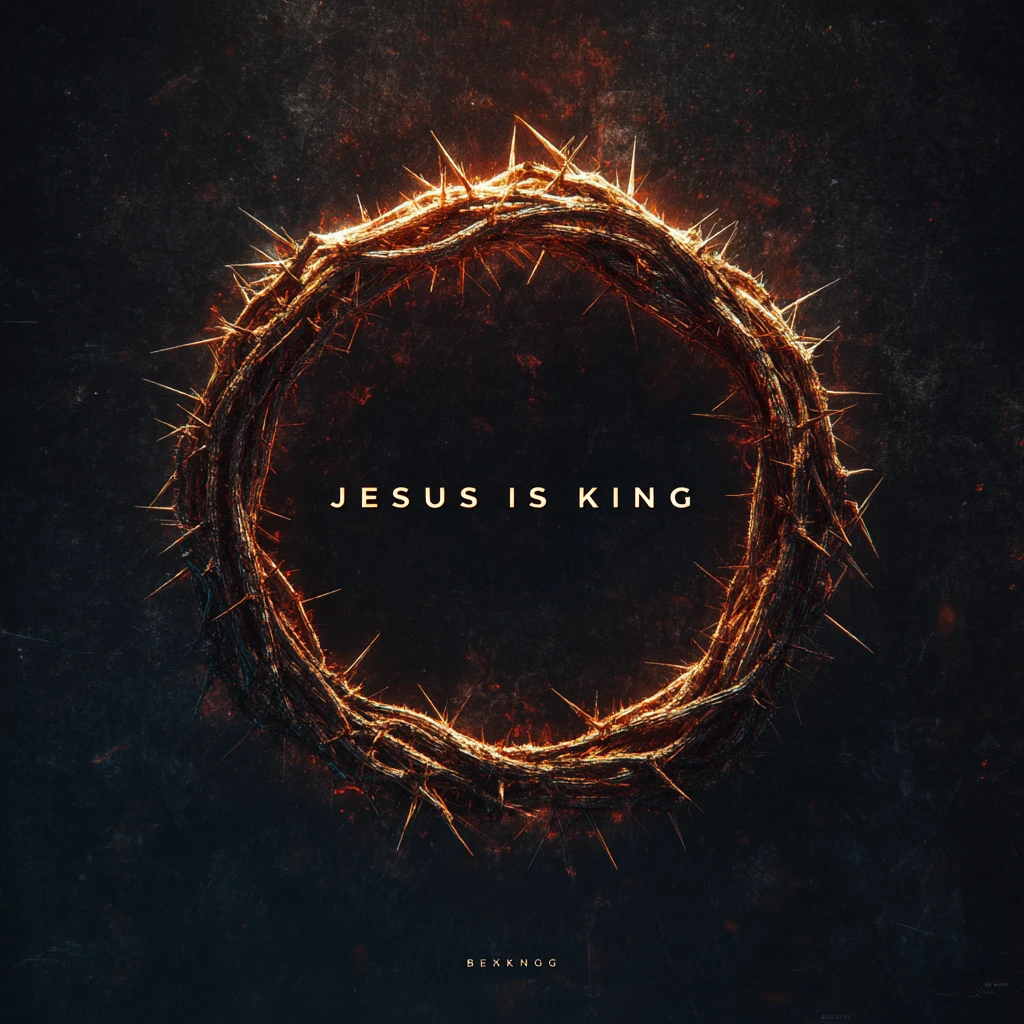 Crown Of Thorns Circle With Bold Jesus Is King Text
