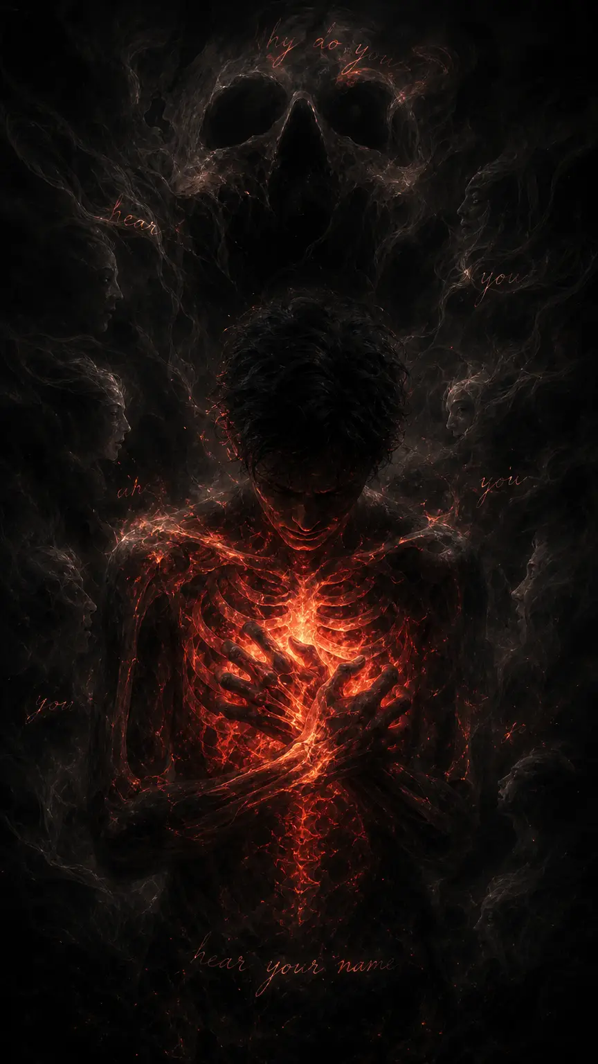 Tormented bones bound together in burning inner craving