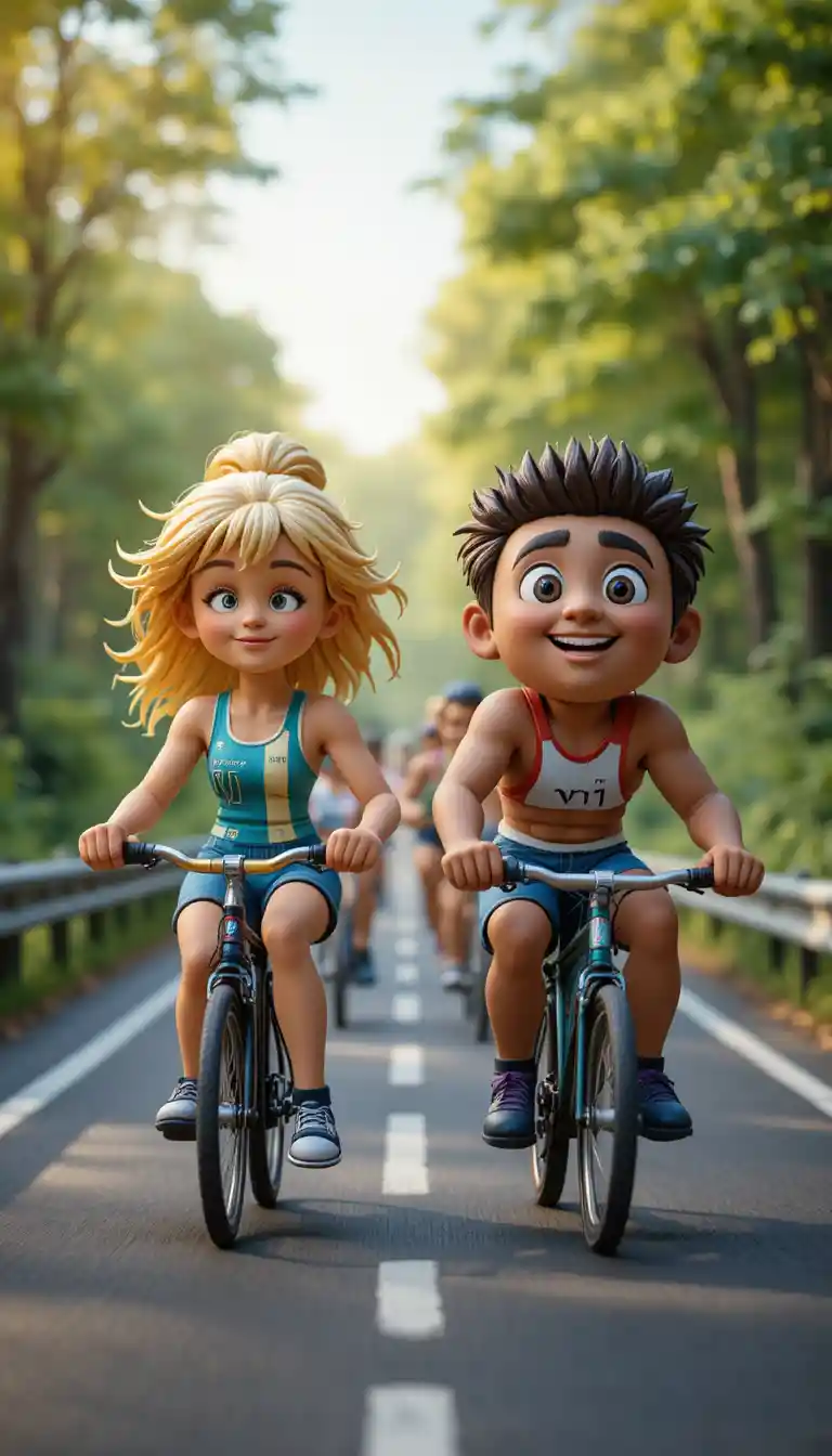 Pixar style children playing at a sunny outdoor playground