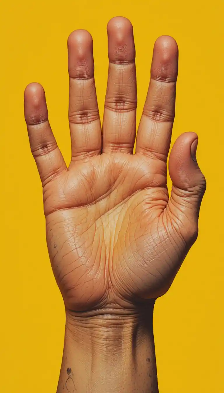Realistic hand making an OK gesture on yellow background
